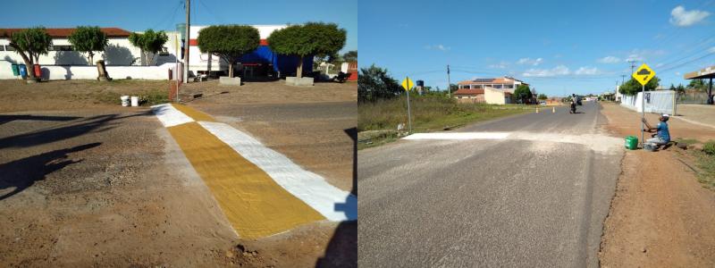 Serviços de pintura dos quebra-molas e instalação de novas placas de sinalização