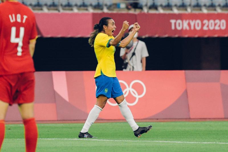 Legenda: Marta anotou dois gols na goleada do Brasil sobre a China por 5 a 0 Foto: Sam Robles / CBF