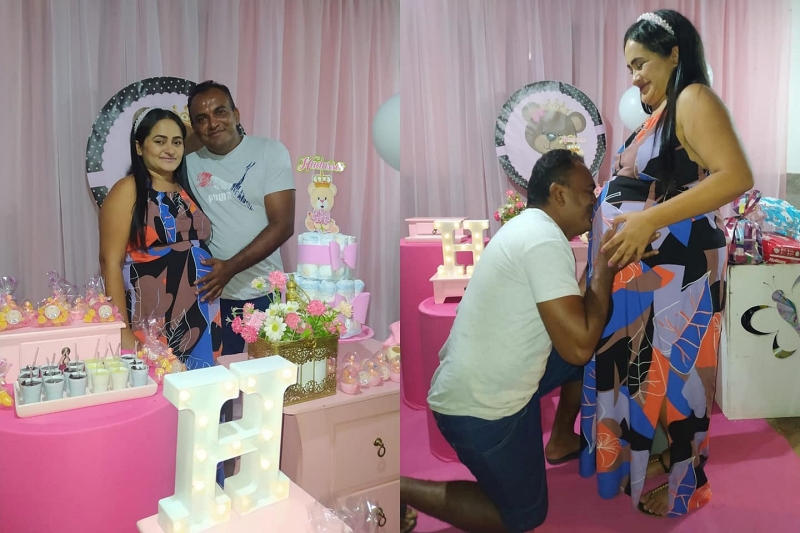 Casal Gim e Raquel no Chá de Bebê da Hadassa