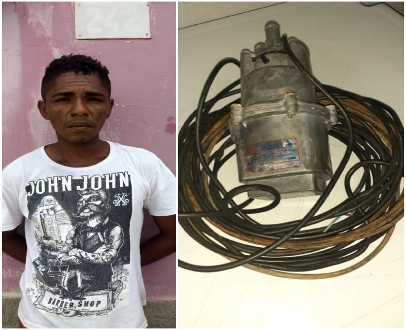 Foto Divulgação imagem do indivíduo e do objeto recuperado pela polícia Militar de União na comando de capitão Miguel Luz. 