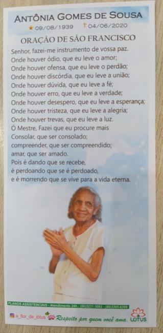 Querida Antônia Gomes de Sousa 