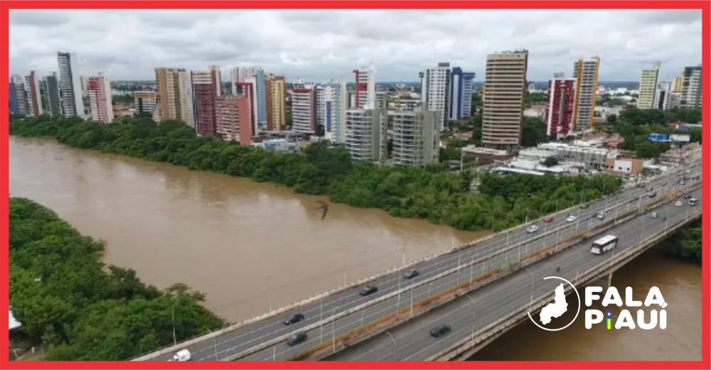 Rio Poti em Teresina com vista da Ponte da Frei Serafim e da Zona Leste da capital — Foto: Reprodução/TV Clube