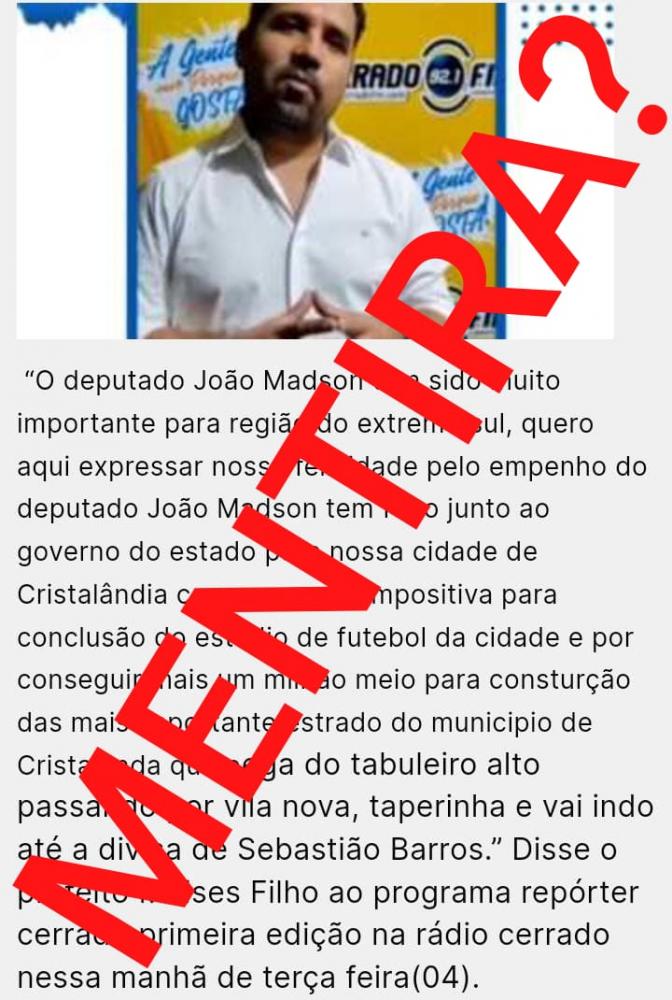 Prefeito de Cristalândia Moisés Filho, na Radio Cerrado FM