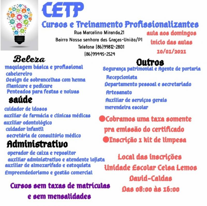 Painel de informações dos cursos oferecidos pela CETP