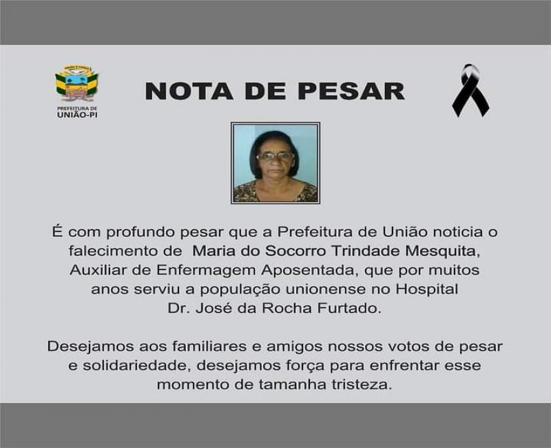 Nota de pesar pelo falecimento exibido pela prefeitura Municipal de união 